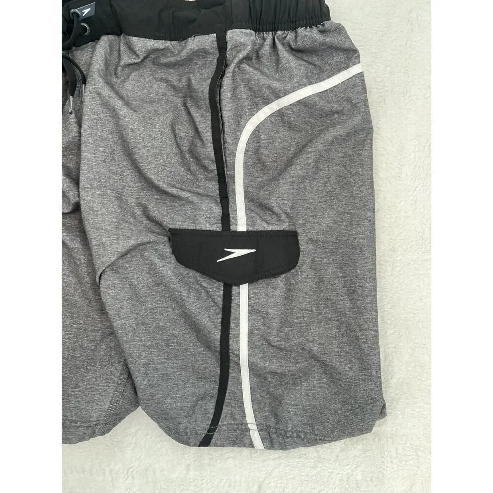 Speedo Board Shorts Men's Large Gray Pull On Drawstring Swim Trunks